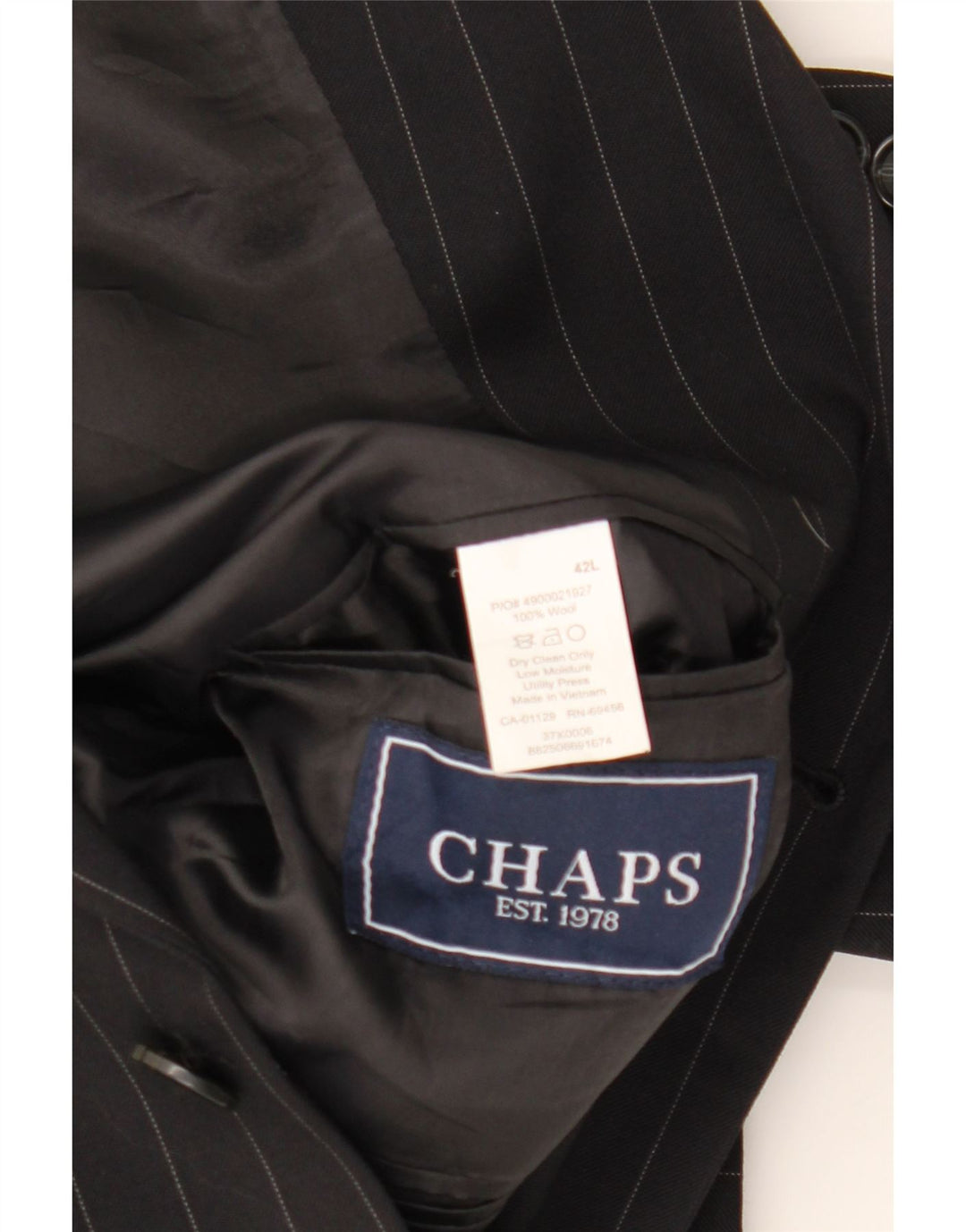 Jachetă pentru bărbați CHAPS cu 3 nasturi UK 42 XL Lână neagră cu dungi