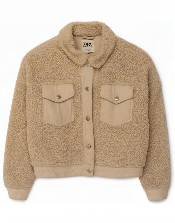 Zara Womens Oversized Feece Jacket UK 6 XS Off White Poliester