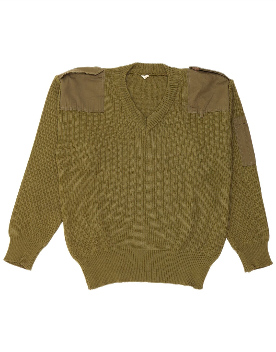 Pulover vintage militar cu decolteu în V pentru bărbați, kaki mediu