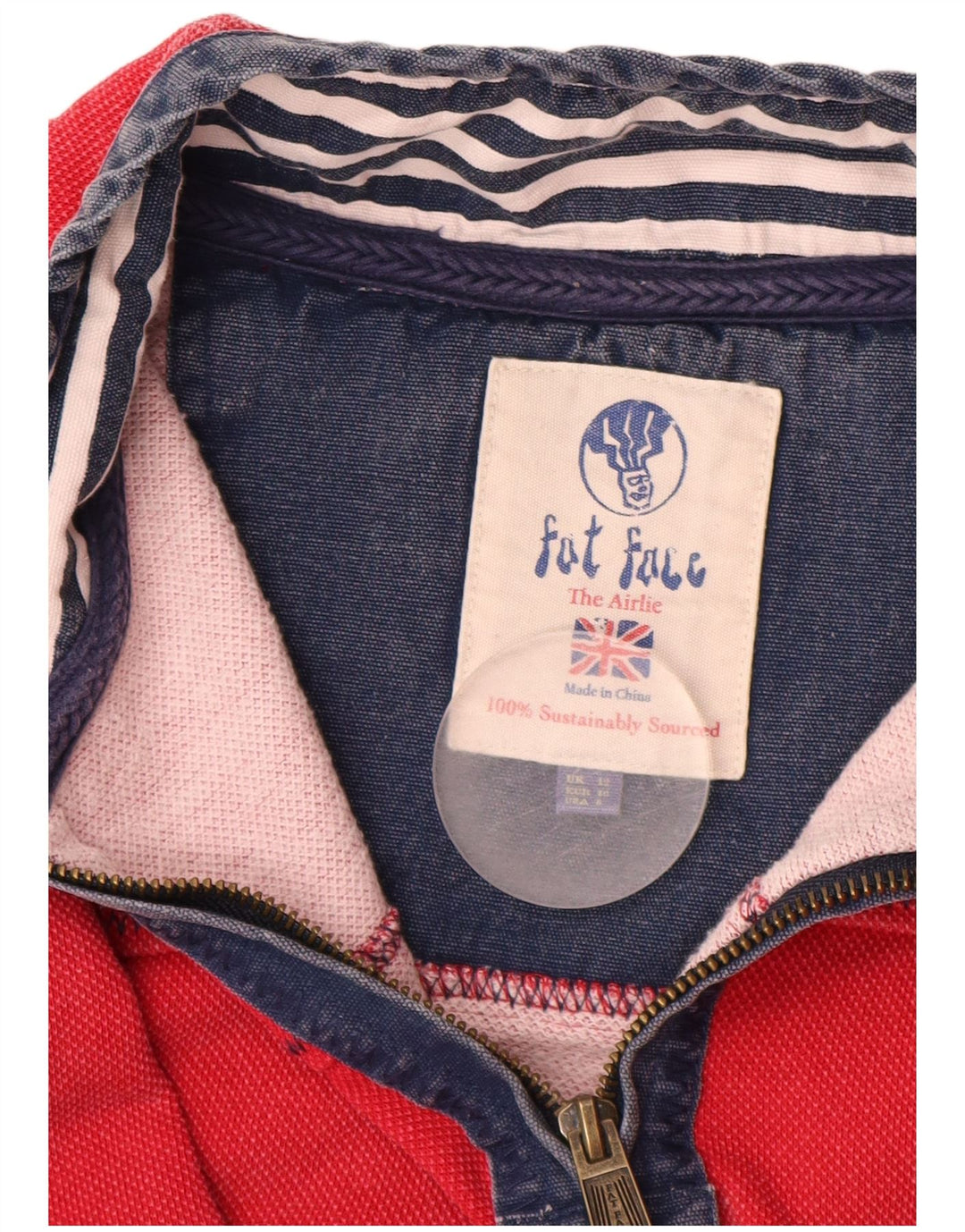 FAT FACE Pulover pentru damă, cu fermoar, cu gât, UK 12 Bumbac roșu mediu