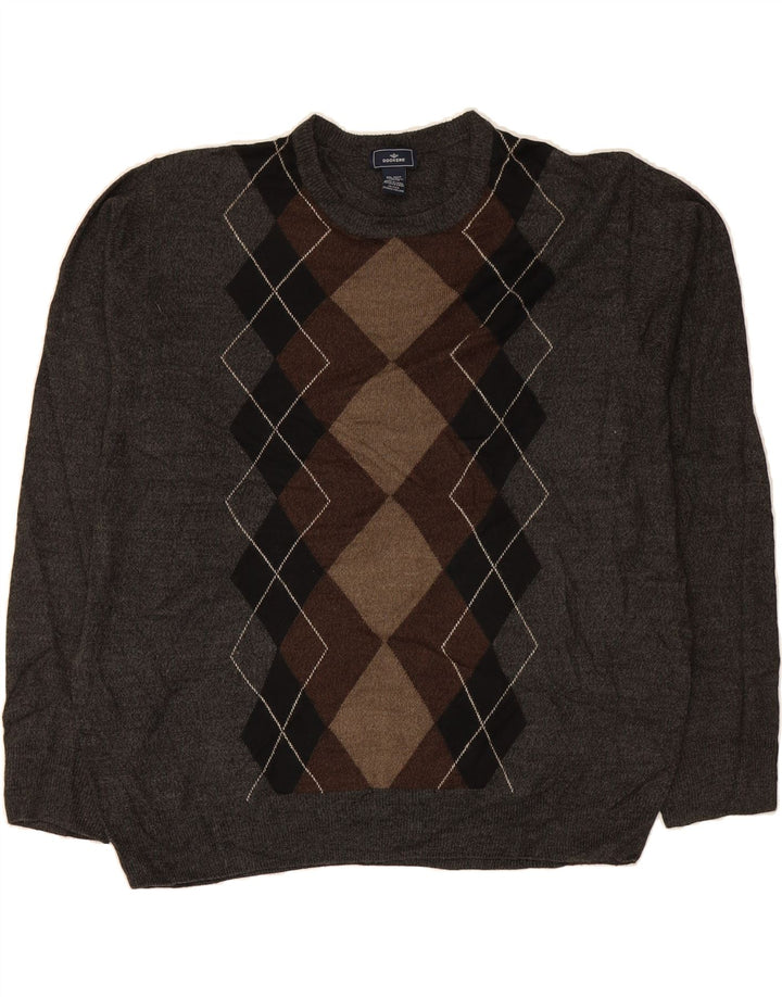 DOCKERS Pulover pentru bărbați cu gât roșu, 2XL, gri Argyle/Diamond Acrilic