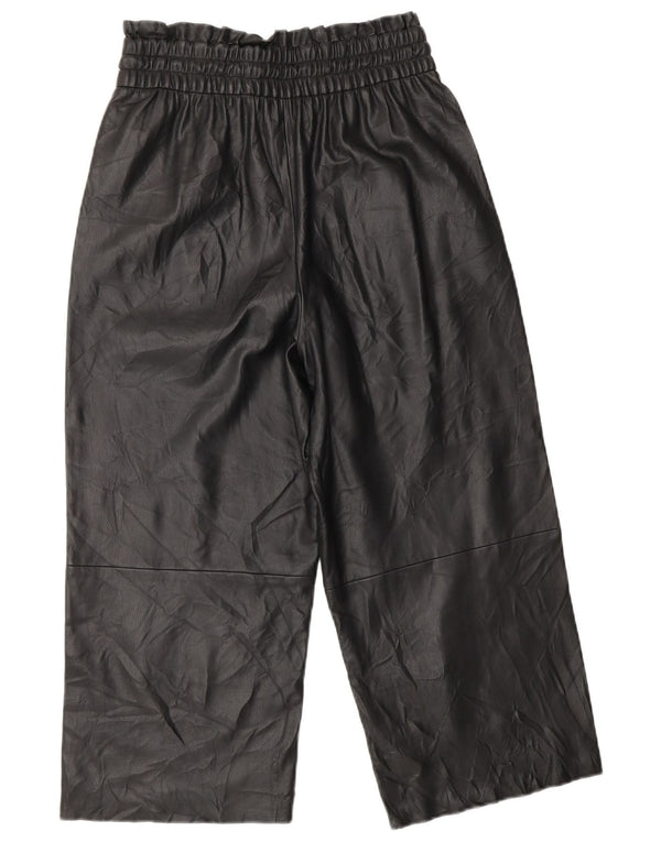 Pantaloni din piele artificială cu picioare largi ZARA pentru femei XS W25 L20 negru