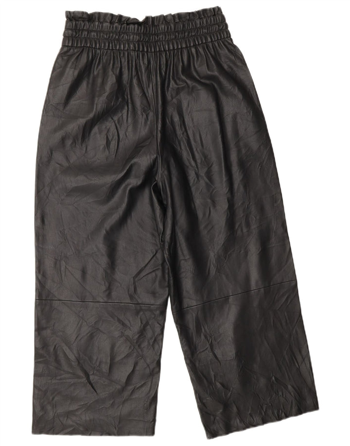 Pantaloni din piele artificială cu picioare largi ZARA pentru femei XS W25 L20 negru