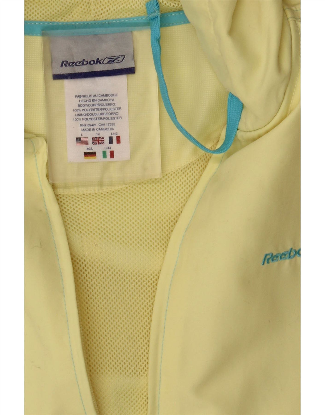 Jachetă de ploaie cu glugă pentru femei Reebok UK 14, mare, galben din poliester