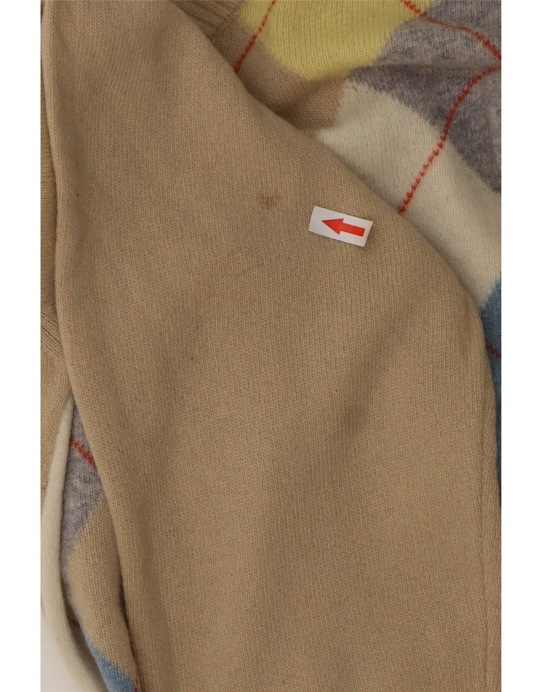 Pulover Benetton pentru bărbați cu decolteu în V, mare, bej, lână Argyle/Diamond