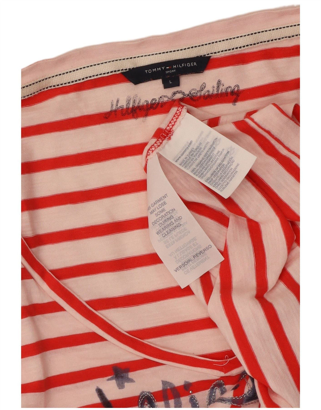 TOMMY HILFIGER Tricou cu grafic crop pentru femei Top UK 14 Large Red Dunge