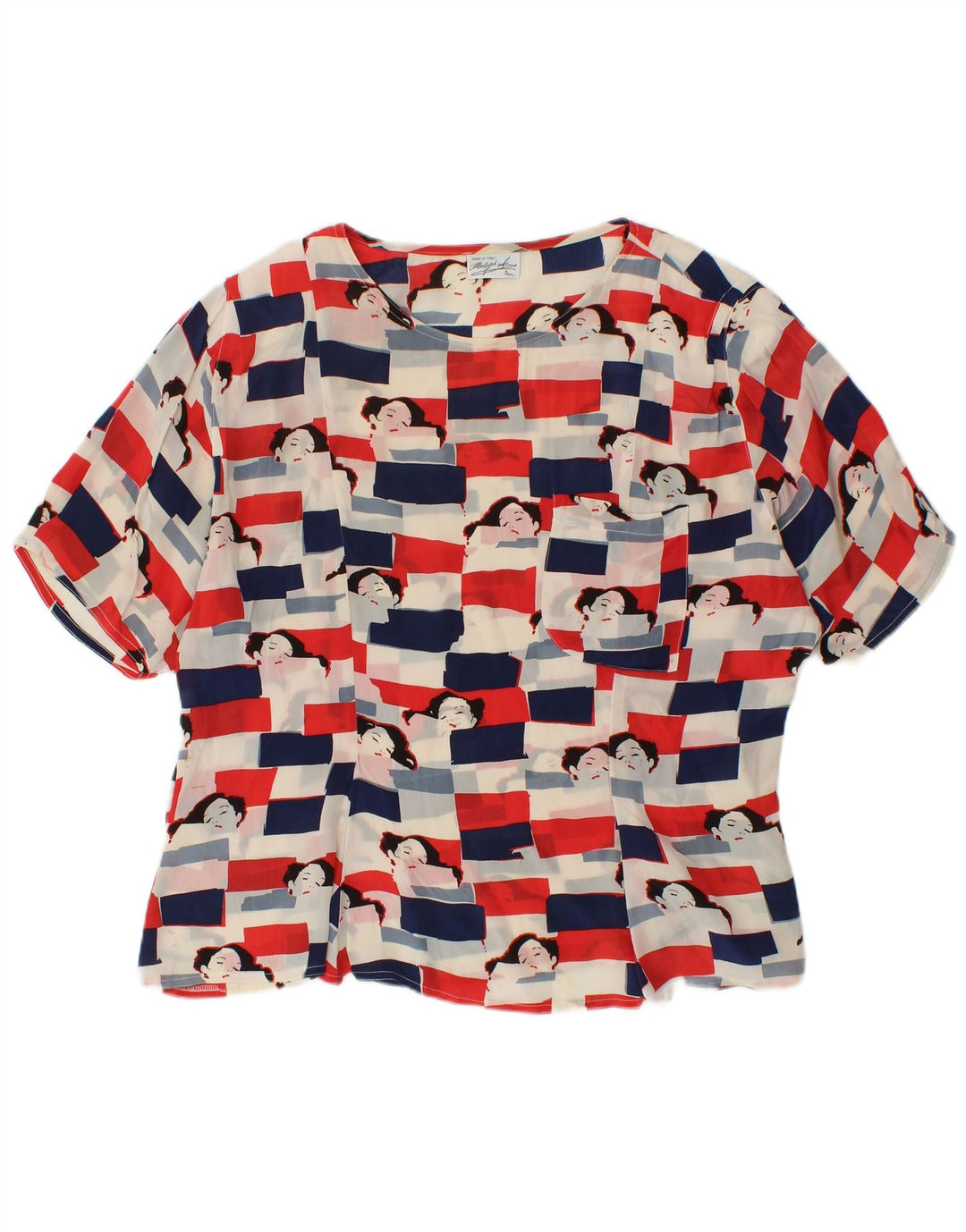 Bluză cu grafică pentru femei VINTAGE UK 18 XL Acetat multicolor