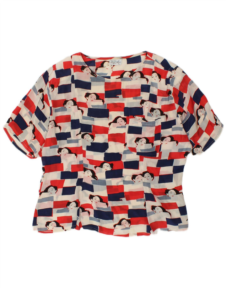 Bluză cu grafică pentru femei VINTAGE UK 18 XL Acetat multicolor