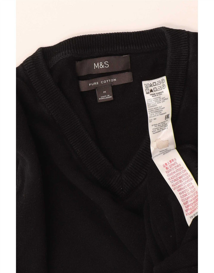 Pulover Marks & Spencer pentru bărbați, cu decolteu în V, bumbac mediu negru