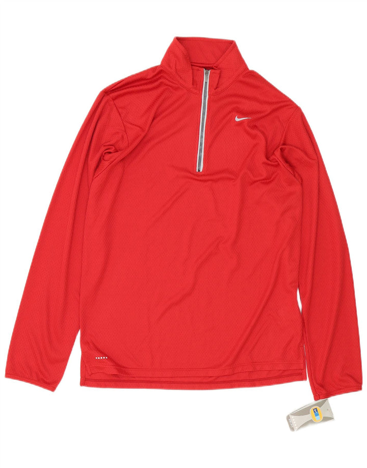 Top de trening Nike pentru bărbați, cu fermoar și gât, poliester roșu mediu