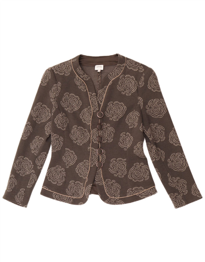Blazer pentru femei Armani Collezioni, cu 5 nasturi, UK 10, mic, gri, floral