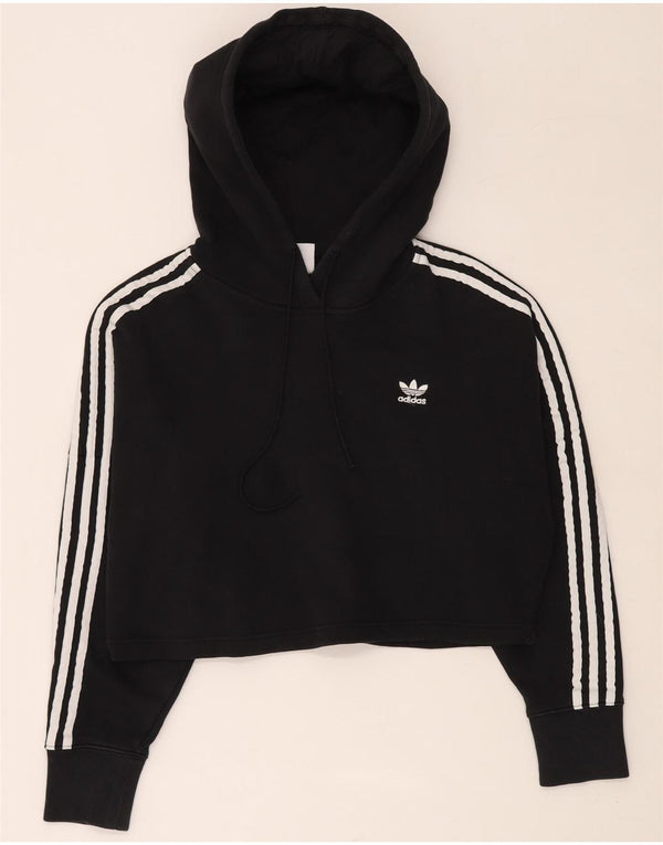 ADIDAS Pulover oversized Crop Hoodie pentru femei UK 6 XS Bumbac negru