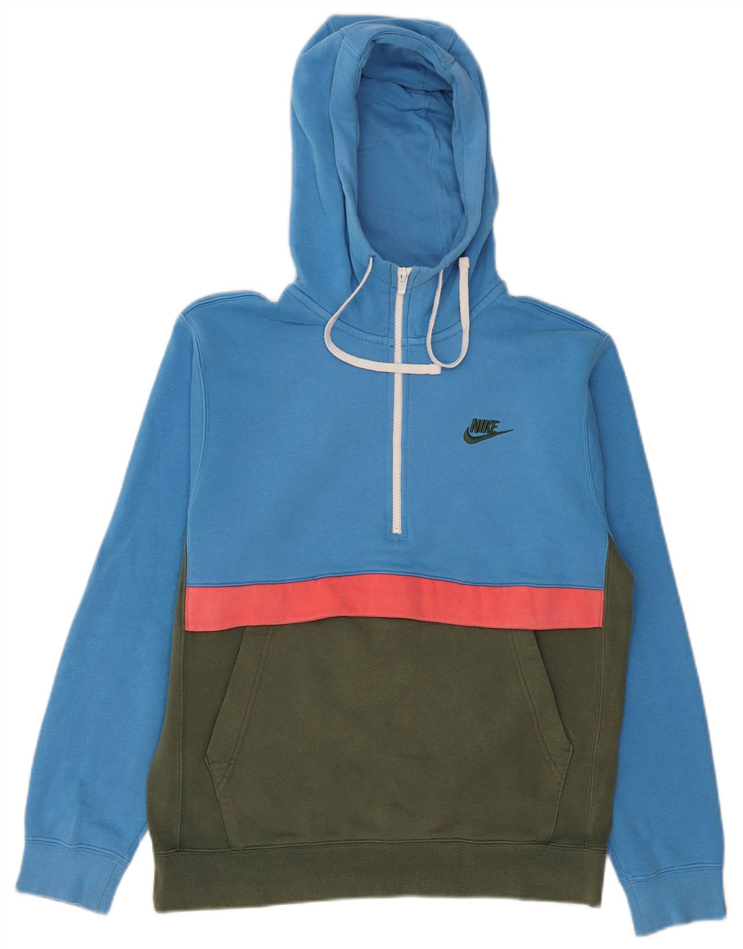 Pulover NIKE pentru bărbați, cu glugă, cu fermoar, din bumbac color-block, albastru