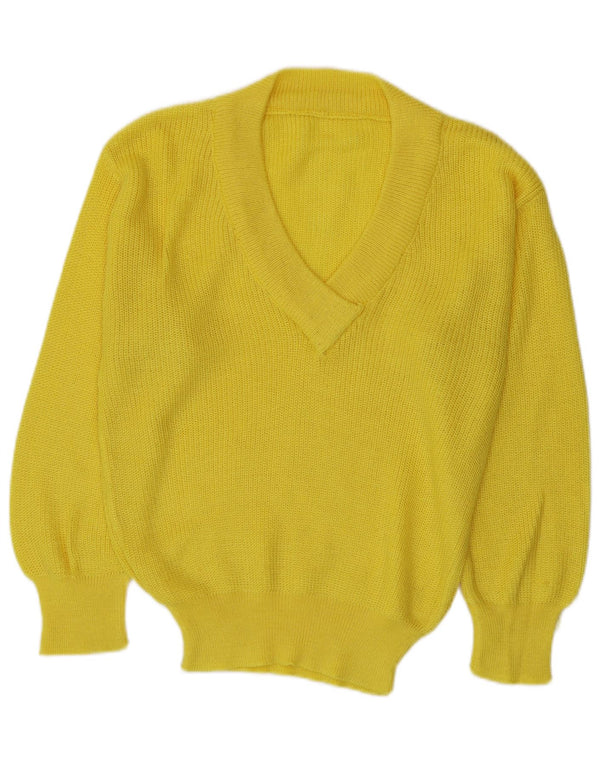 Pulover vintage pentru femei cu decolteu în V UK 16 Large Yellow