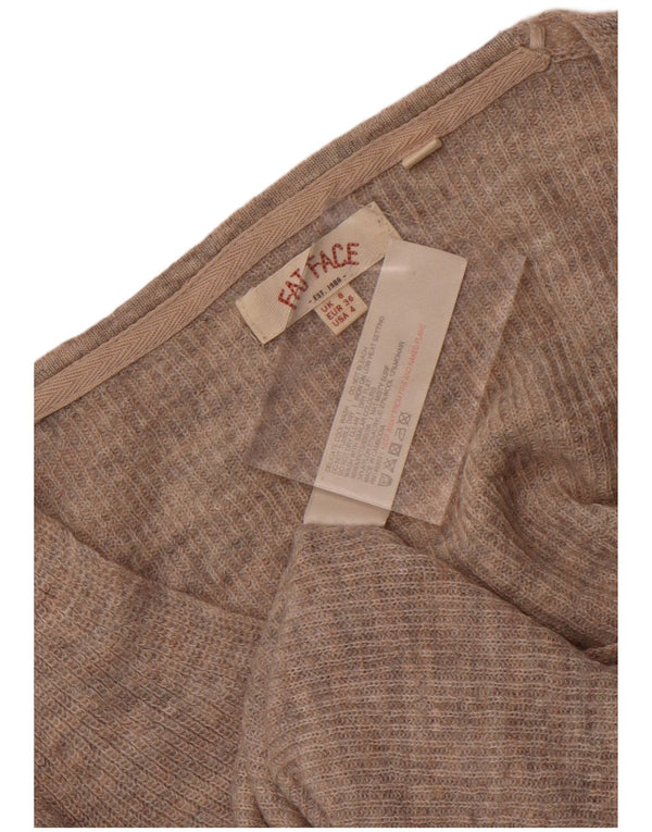 Pulover pentru femei Fat Face cu decolteu în V UK 8 Small Beige Nylon