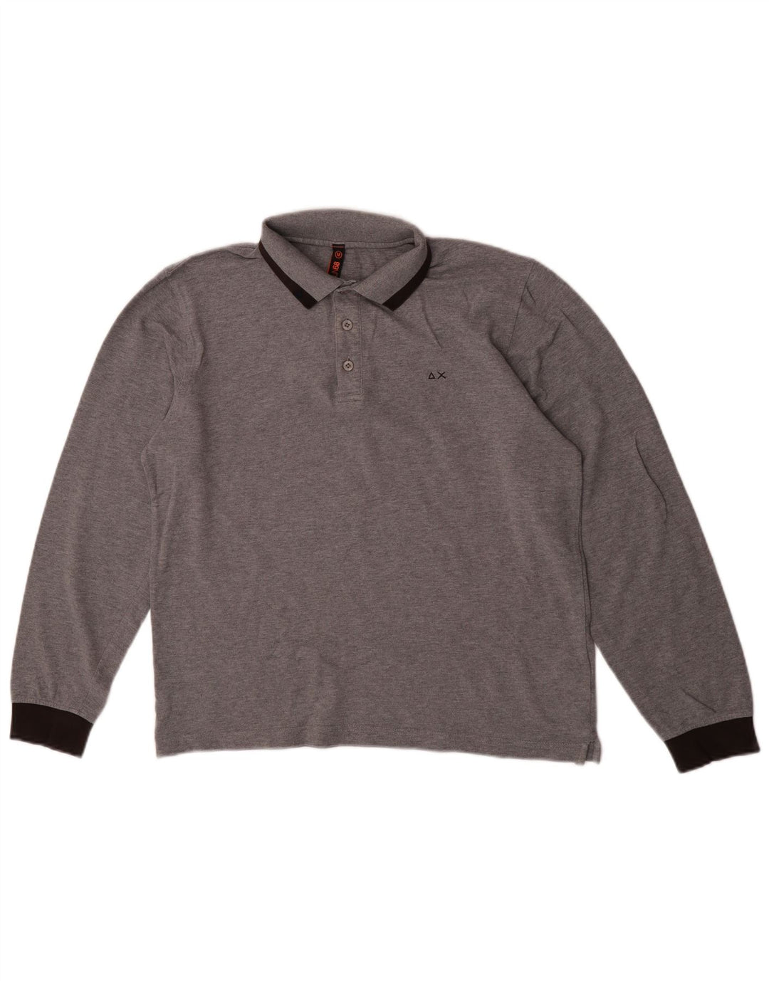 Tricou polo pentru bărbați Sun68 cu mânecă lungă, gri mediu, bumbac color bloc