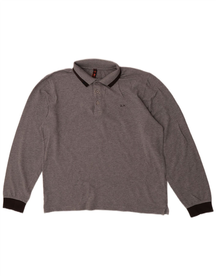 Tricou polo pentru bărbați Sun68 cu mânecă lungă, gri mediu, bumbac color bloc
