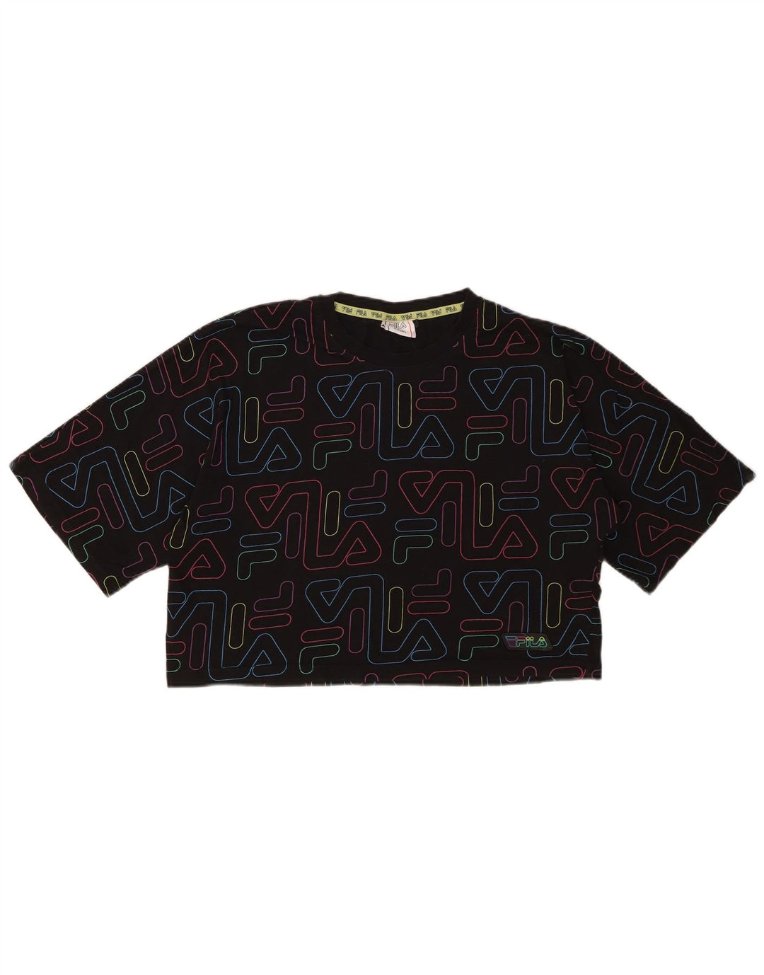 Tricou cu grafic crop FILA pentru fete Top 15-16 ani bumbac negru