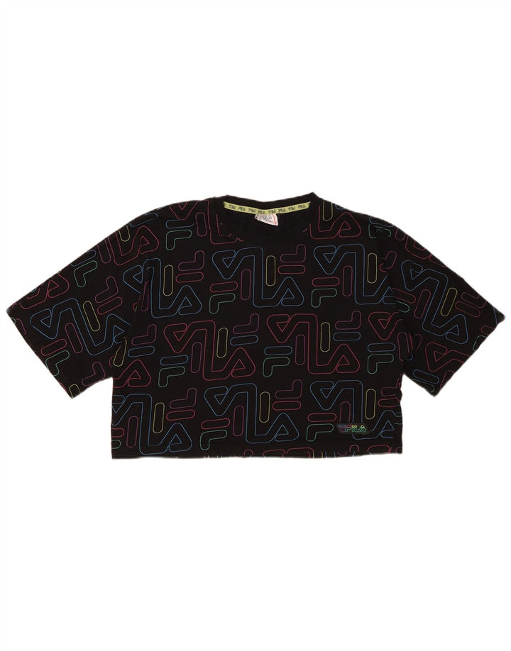 Tricou cu grafic crop FILA pentru fete Top 15-16 ani bumbac negru