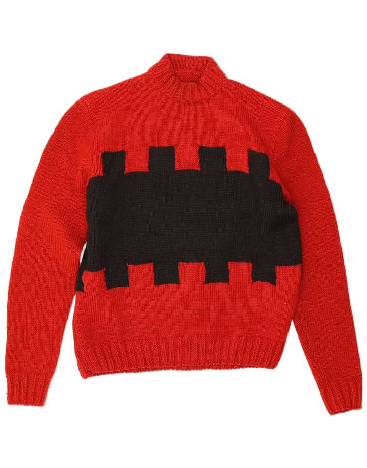 Pulover vintage pentru bărbați cu gât țestoasă, mare, roșu, geometric