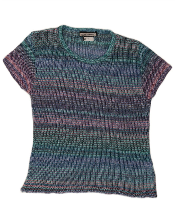 Pulover vintage pentru damă cu gât roșu IT 42 mediu multicolor cu dungi