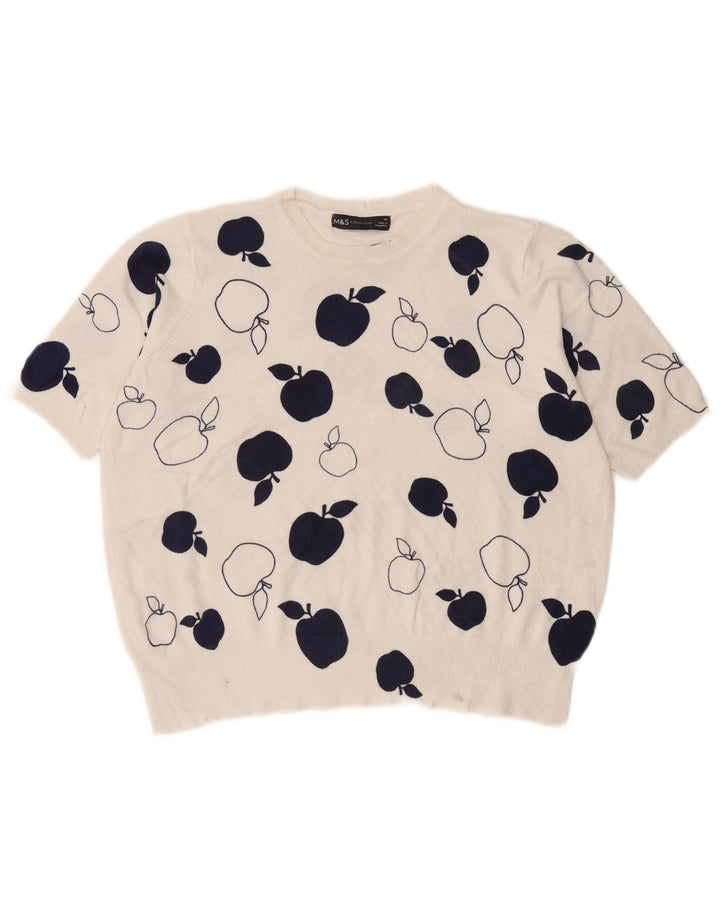 Marks & Spencer Pulover cu decolteu cu grafic pentru femei, UK 14, mare, alb