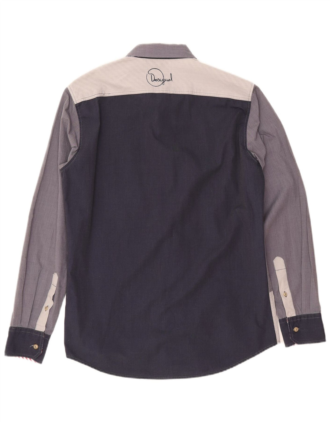 Cămașă grafică pentru bărbați DESIGUAL, din bumbac colorblock, albastru marin mediu