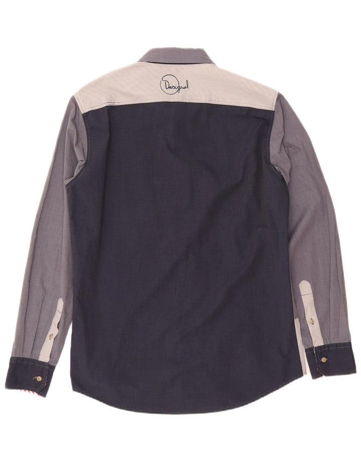 Cămașă grafică pentru bărbați DESIGUAL, din bumbac colorblock, albastru marin mediu