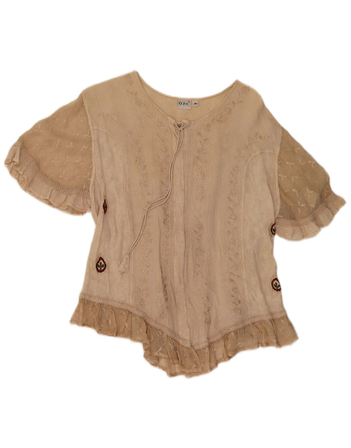 O.P.C Bluză Femei Top UK 14 Medium Bej Floral Viscose