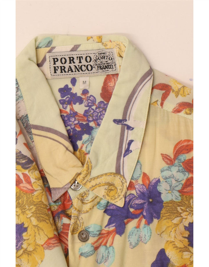Cămașă vintage pentru bărbați cu mânecă scurtă, galben mediu, floral