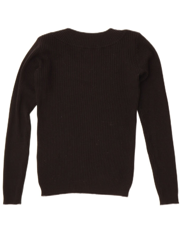 Pulover vintage pentru femei cu gât de barcă și pulover UK 10, lână neagră mică