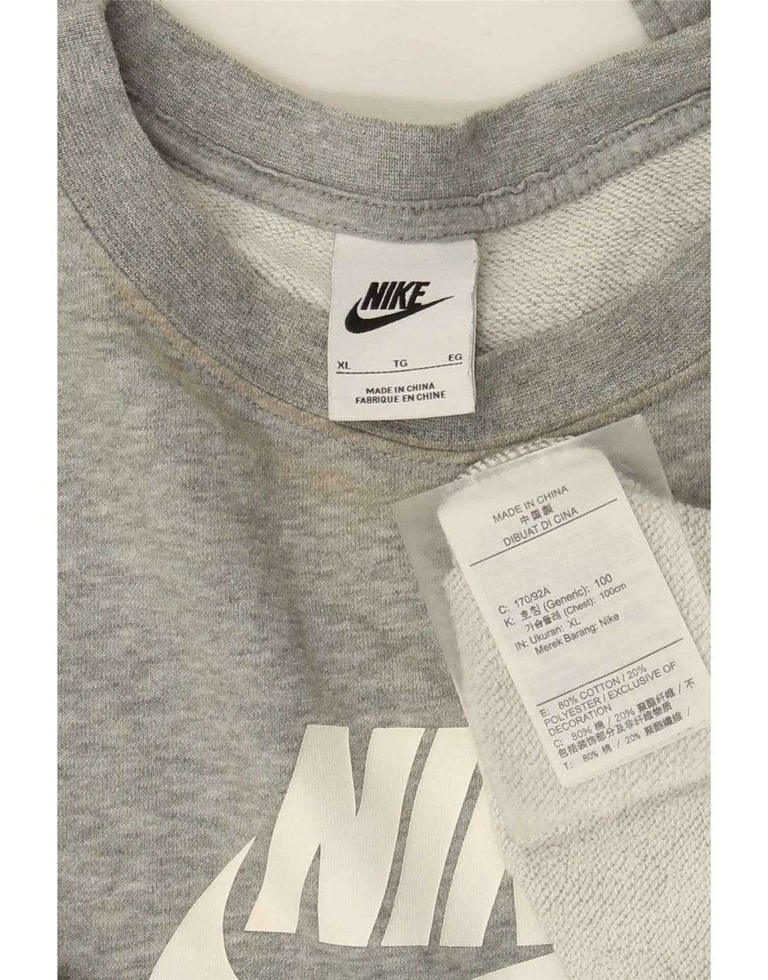 Pulover supradimensionat cu grafic Nike pentru femei UK 18 XL, gri cu pete