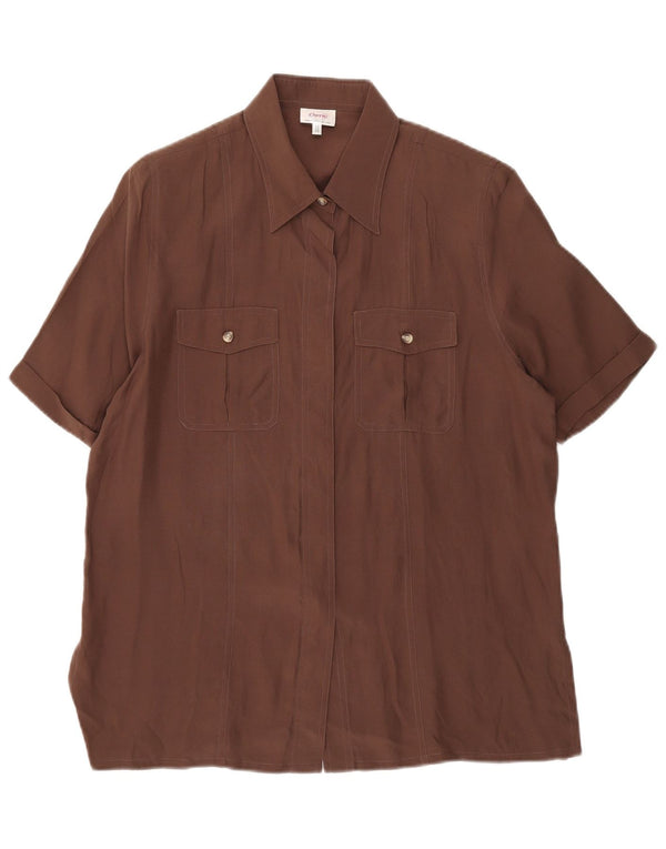 Cherie Womens Short Sleeve Shirt IT 42/44 Medium Brown Silk