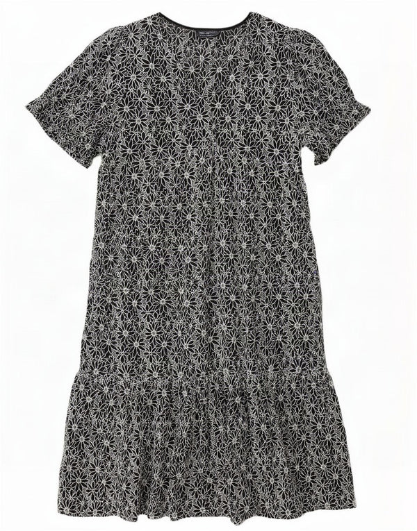 Marks & Spencer Womens Tiered Dress UK 20 2XL Black Floral Cotton