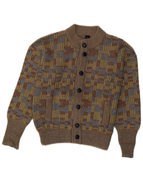 VINTAGE Pulover Cardigan Bărbați XS Lână Geometrică Multicoloră