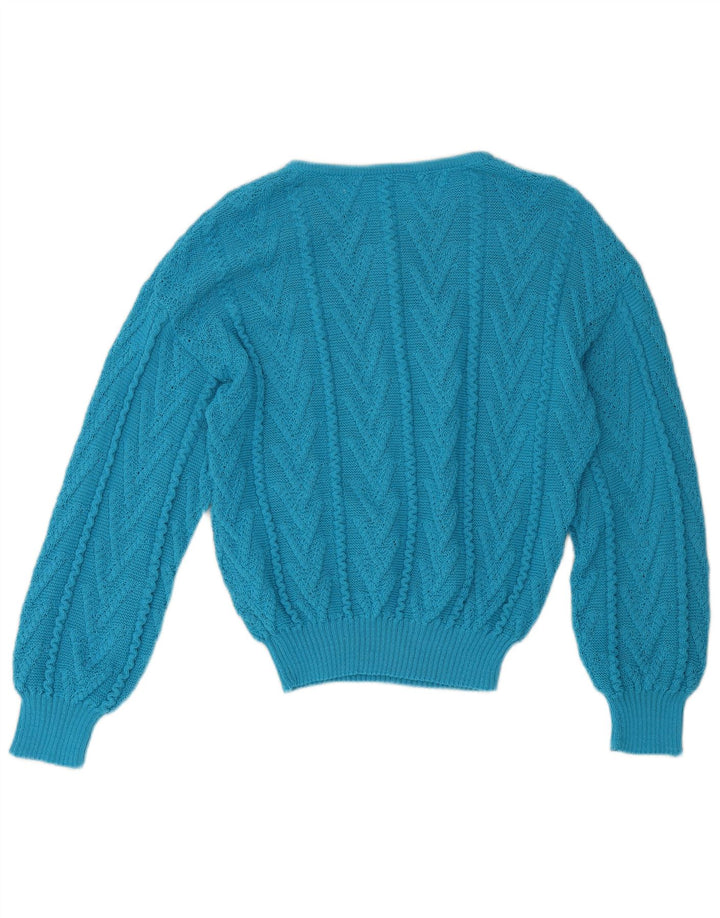 Pulover vintage pentru femei cu decolteu triplu UK 12 Medium Blue