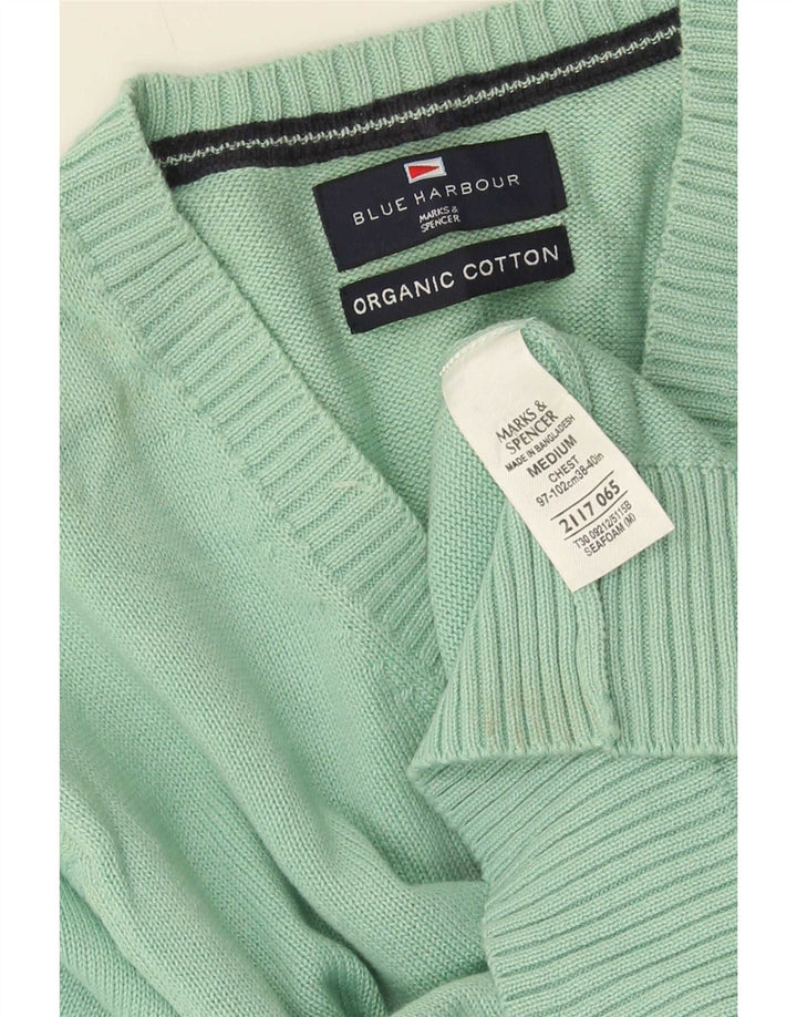 Pulover Marks & Spencer pentru bărbați, Blue Harbour, cu decolteu în V, bumbac verde mediu