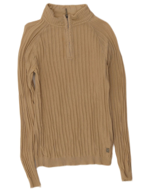 Pulover pentru femei Trussardi Jeans, cu fermoar și gât, UK 16, mare, bej, bumbac