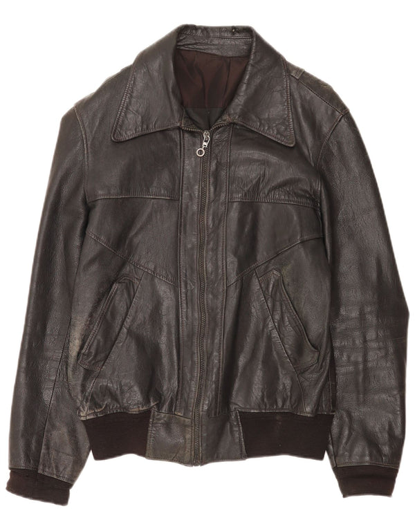 Jachetă de piele vintage pentru bărbați UK 36 Small Black