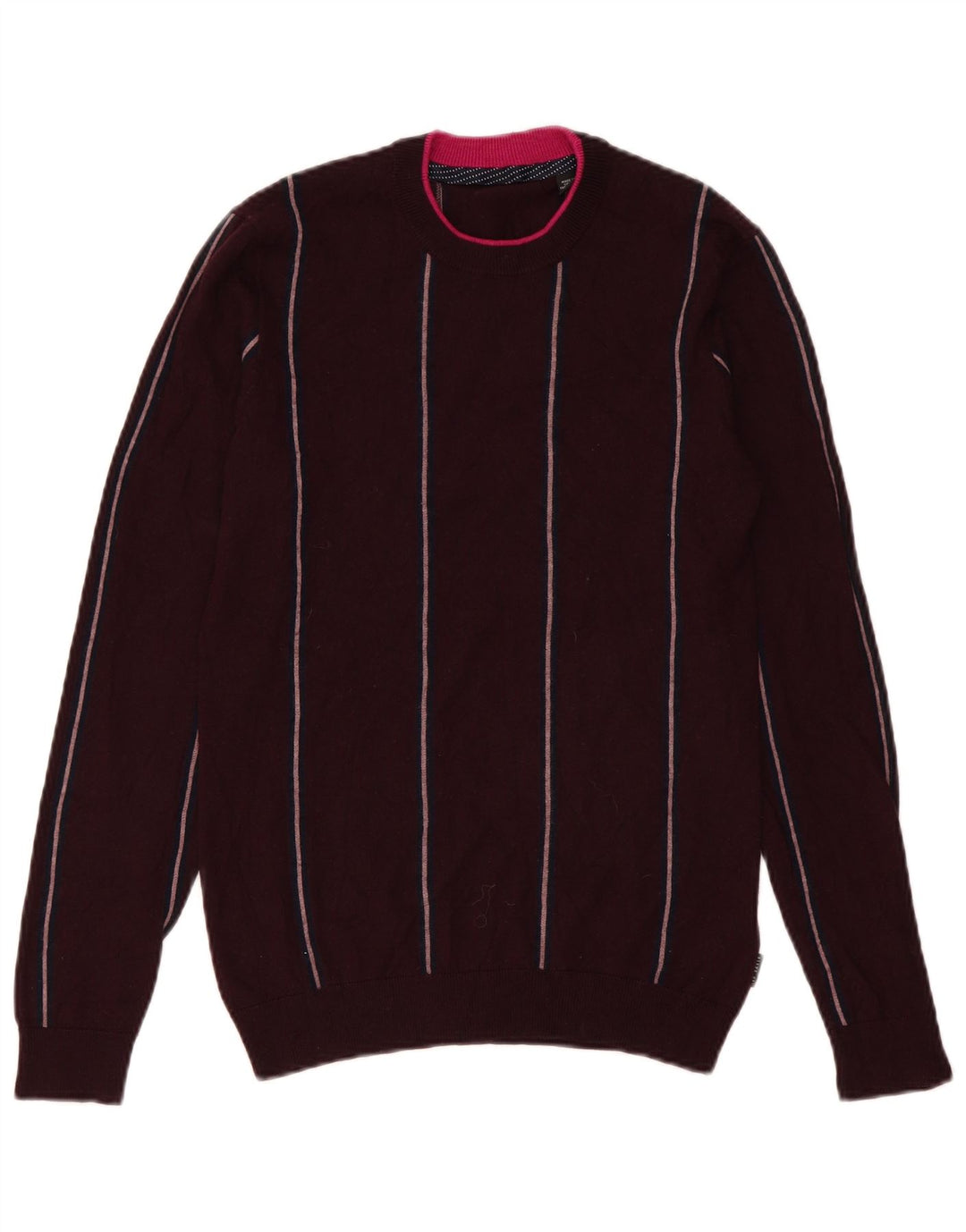 Pulover pentru bărbați Ted Baker cu decolteu rotund din lână cu dungi burgundy