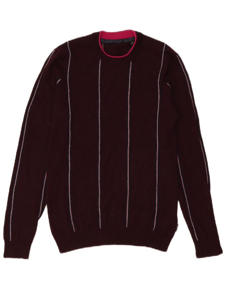 Pulover pentru bărbați Ted Baker cu decolteu rotund din lână cu dungi burgundy