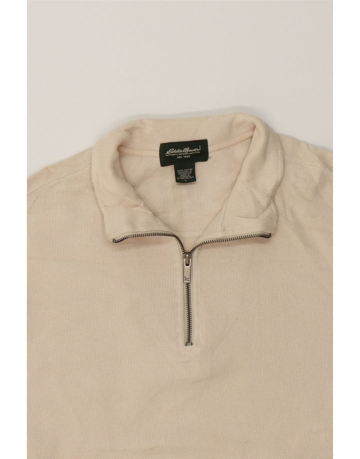 EDDIE BAUER Mens Zip Neck Top Long Sleeve Large Beige Cotton Vintage Eddie Bauer and Second-Hand Eddie Bauer from Messina Hembry 