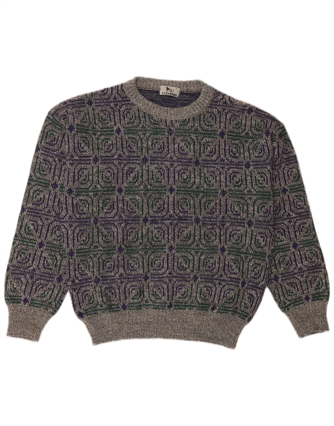 I LEVRIERI Pulover pentru bărbați cu decolteu rotund Gri mediu Geometric Poliacrilic