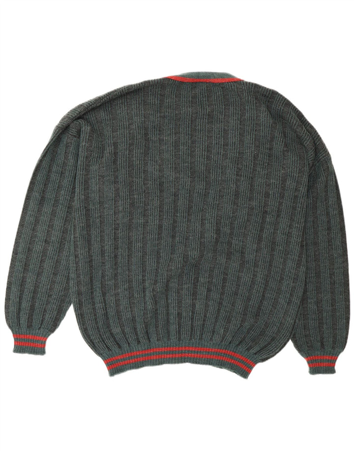 Pulover cardigan pentru bărbați VINTAGE IT 58 3XL Poliacrilic cu dungi verzi