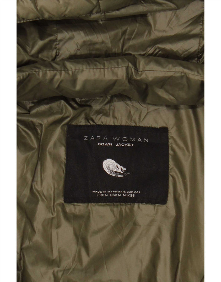 Jachetă căptușită cu glugă pentru femei Zara UK 12 Medium Khaki Colorblock