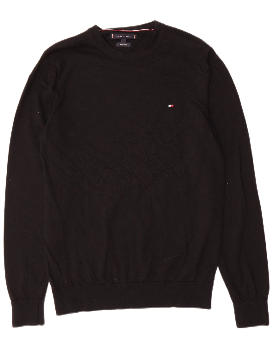 Pulover Tommy Hilfiger pentru bărbați, cu gât crew, lână mare, neagră