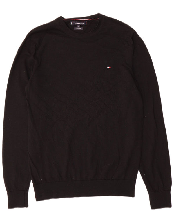 Pulover Tommy Hilfiger pentru bărbați, cu gât crew, lână mare, neagră