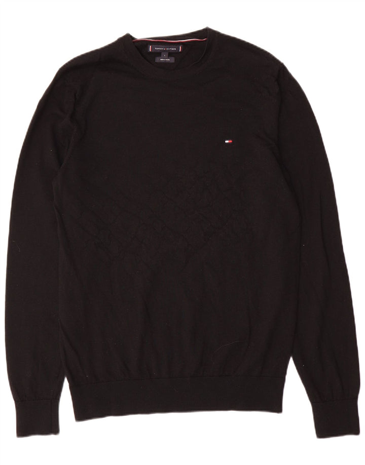 Pulover Tommy Hilfiger pentru bărbați, cu gât crew, lână mare, neagră