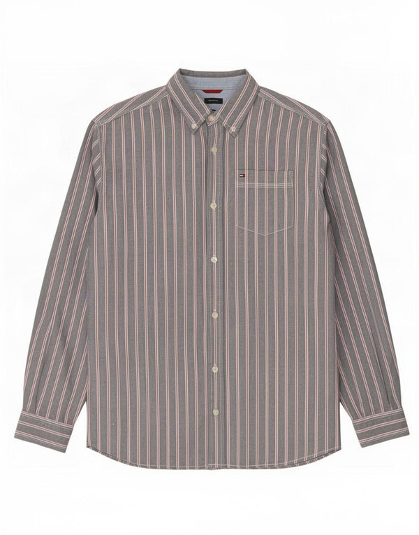 Tommy Hilfiger Mens Shirt Medium Grey Pinstripe Cotton