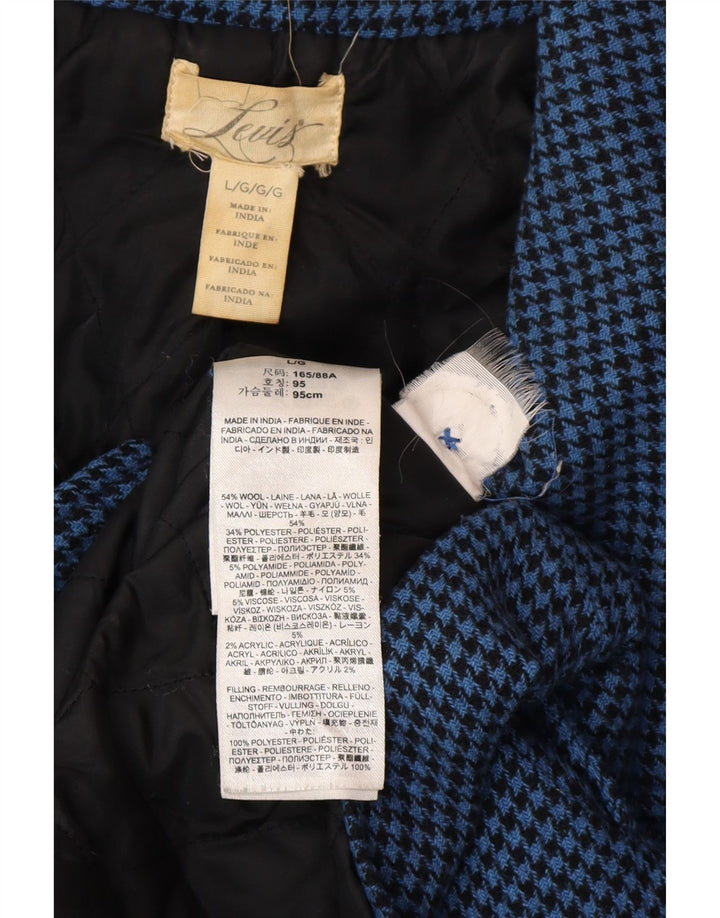 Palton dublu pentru femei LEVI'S UK 16 Lână mare albastru Houndstooth